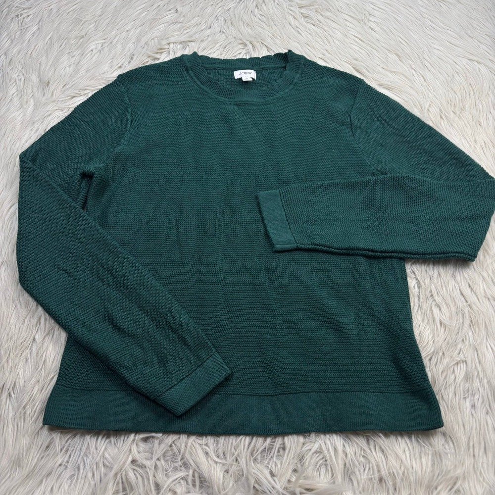 J.Crew Women's M Green Scallop Neckline Crew Sweater Cotton Twee Preppy